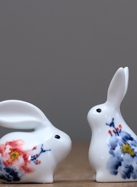 兔子摆件陶瓷饰品创意客厅手绘