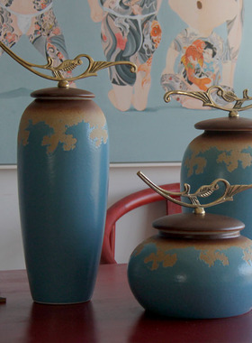 景德镇陶瓷花瓶摆件窑变带盖罐