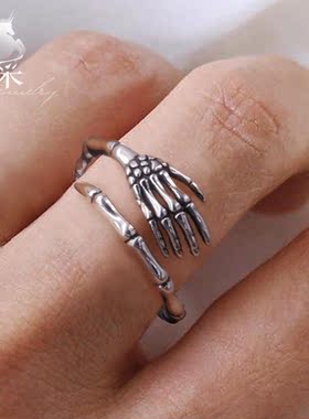 羿采气质男女情侣925纯银戒指死了都要爱拥抱银戒子情人礼物潮人