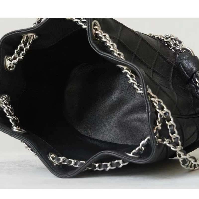 小众高级感羊皮手提水桶包时尚菱格小香风链条包单肩斜挎真皮女包,淘宝优惠券,粉丝福利购,淘宝优惠卷