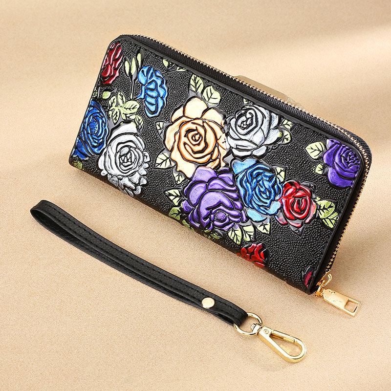 新款韩版女士长款个性花朵零钱包 贝罗盟钱包