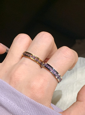 紫气东来紫钻戒指女小众设计尾戒轻奢对戒满天星钛钢戒指素圈指环