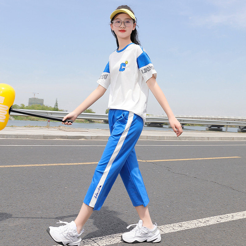 初中生运动套装女夏装中学生新款少女两件套运动装大童学院风休闲_虎窝淘