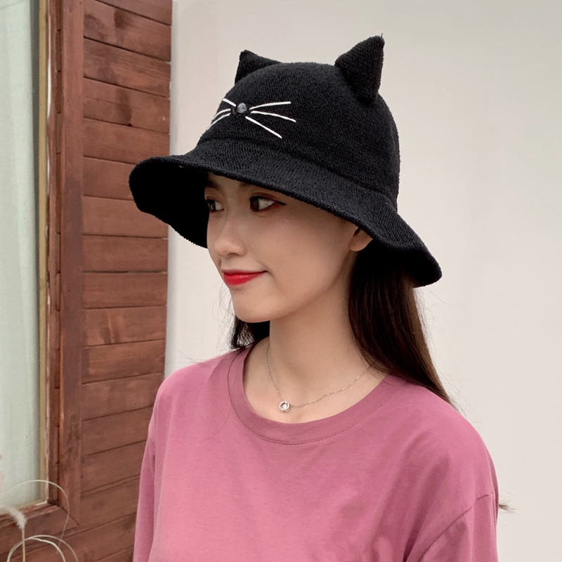 亨特琼斯旗舰店日系甜美可爱猫咪耳朵渔夫帽女夏透气棉麻遮阳防晒帽百搭学生盆帽2