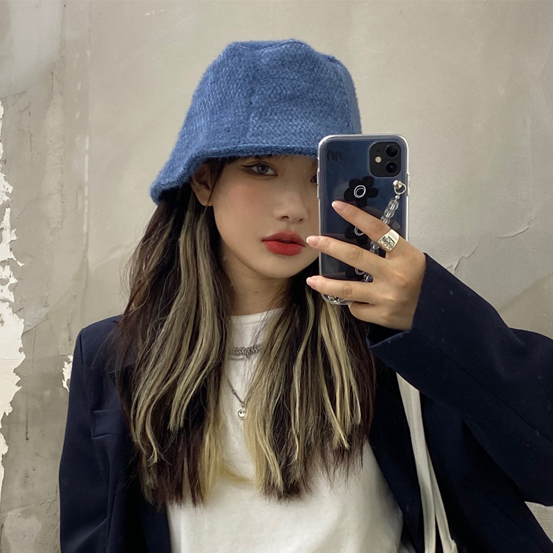 亨特琼斯旗舰店韩版毛绒纯色渔夫帽女秋冬加厚保暖盆帽日系百搭学生显脸小水桶帽2