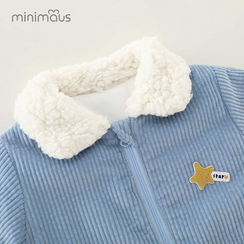 宝宝灯芯绒连体衣仿羊羔绒翻领加厚夹棉秋冬装新生儿衣服婴儿爬服,淘宝优惠券,粉丝福利购,淘宝优惠卷