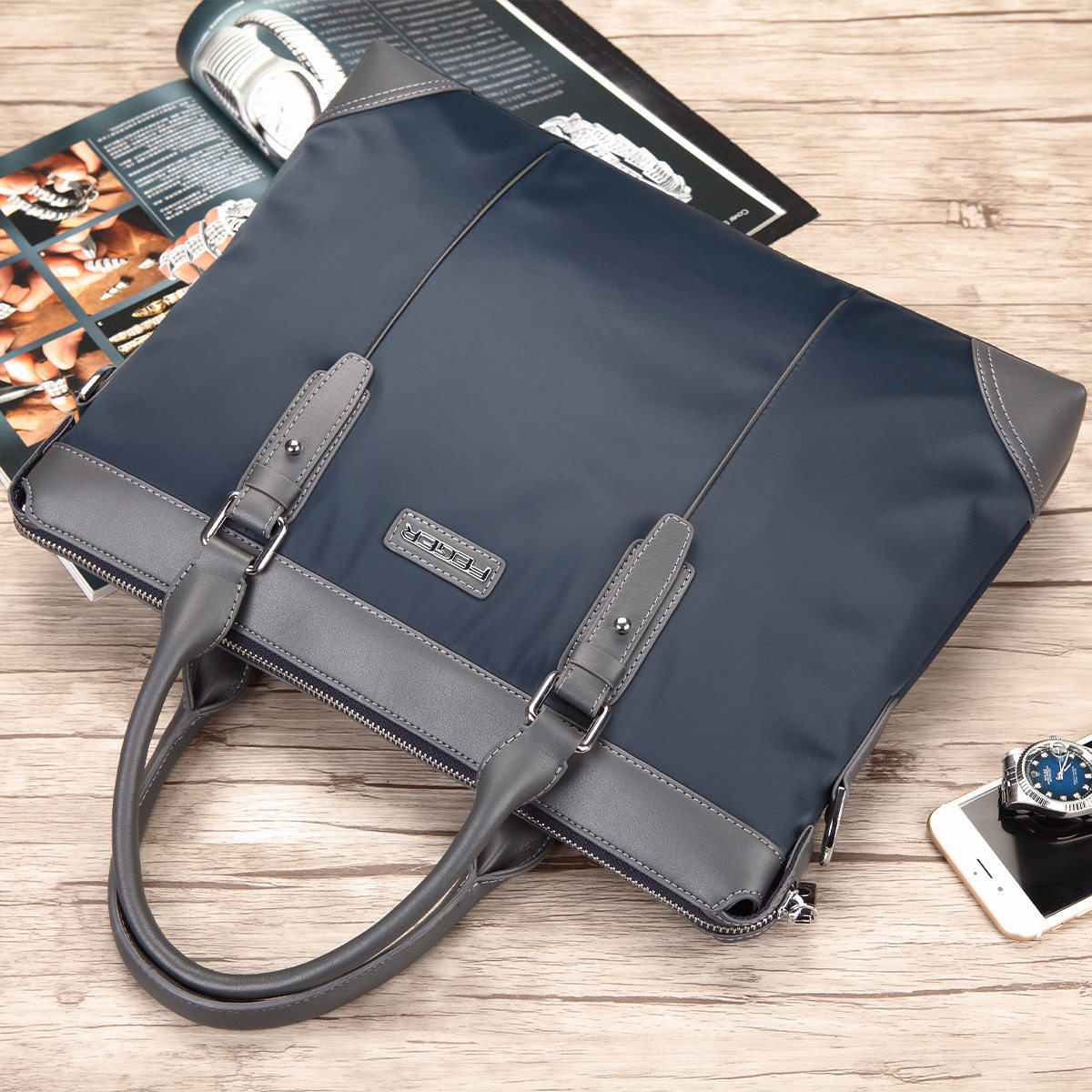 斐格公文包男帆布商务手提包男 feger千恒男士包袋