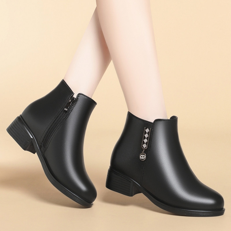 妈妈鞋棉鞋女秋冬季加绒中年软底皮鞋保暖短靴中老年女鞋平跟平底,淘宝优惠券,粉丝福利购,淘宝优惠卷