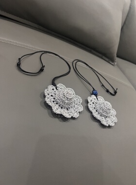 【成品】纯手工钩织银线花朵吊坠项链饰品小众轻奢镂空极简送礼物