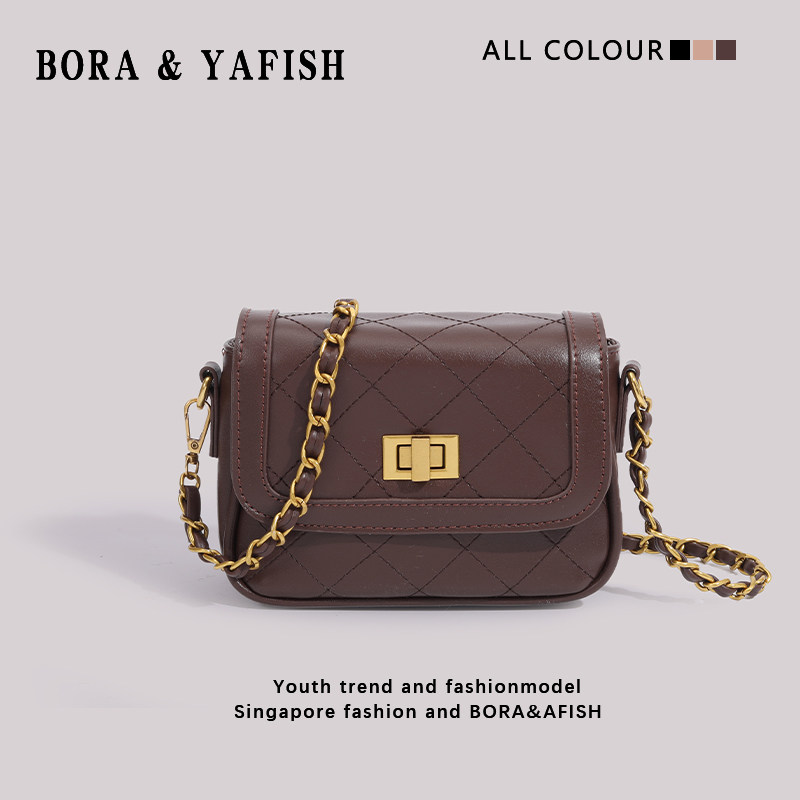 黑色方形包包女2023新款潮韩版时尚菱格链条小方包软皮斜挎单肩包,淘宝优惠券,粉丝福利购,淘宝优惠卷