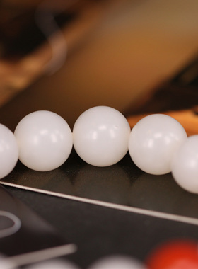 天然和田玉山料一级白圆珠加南红圆珠男女款手链手串