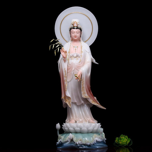 圆通佛具汉白玉西方三圣佛像家用供奉阿弥陀佛观音大势至佛像摆件 - 图1