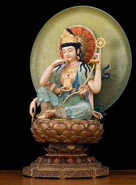 全铜热着色贴金如意轮观音佛像