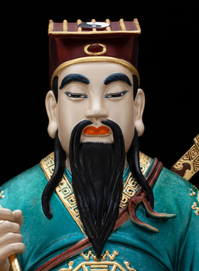 纯黄铜彩绘吕洞宾像家用供奉铜像
