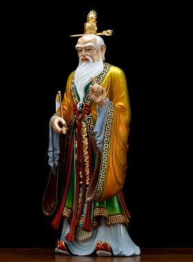 台湾纯铜丹彩贴金太上老君神像