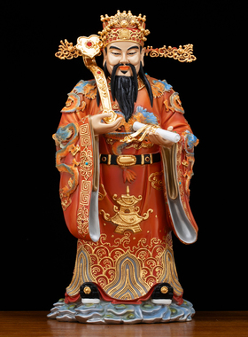 纯铜丹彩聚宝盆福禄寿三星佛像