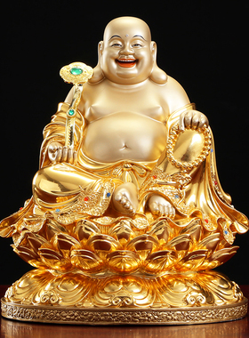 纯铜贴金招财大肚弥勒菩萨佛像