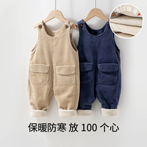 next kiss baby light core suede back with pants autumn winter plus suede boy conjoined cotton pants female baby thickened trousers