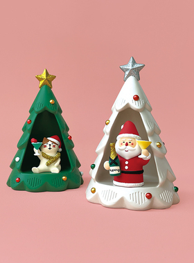 圣诞晚宴日本DECOLE猫咪树脂摆件