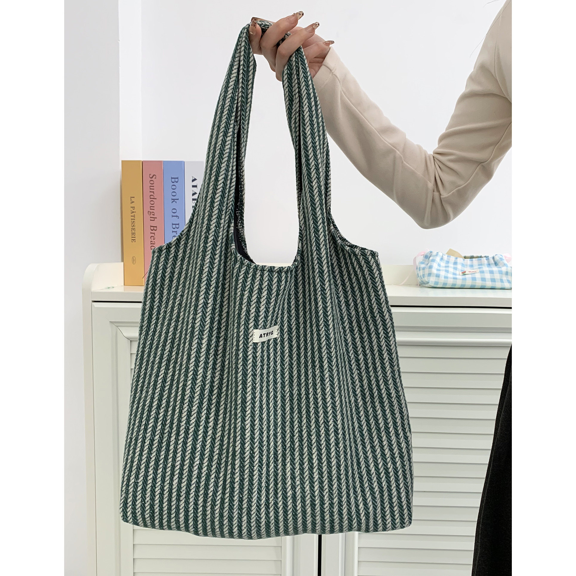 2025秋冬包包大容量条纹毛呢帆布托特包男女同款单肩包小众简约,淘宝优惠券,粉丝福利购,淘宝优惠卷