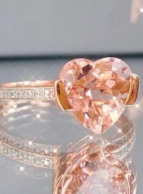 新款摩根石心形开口戒指 香槟色爱心可调节指环时尚气质戒指