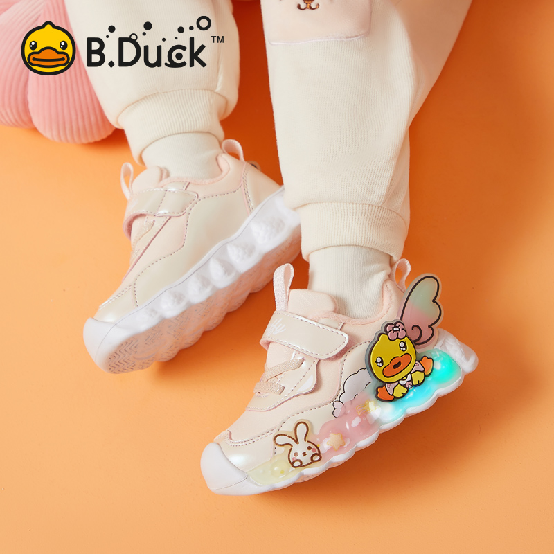BDuck小黄鸭童鞋女童加绒亮灯运动鞋冬季发光鞋子儿童二棉休闲鞋 - 图2