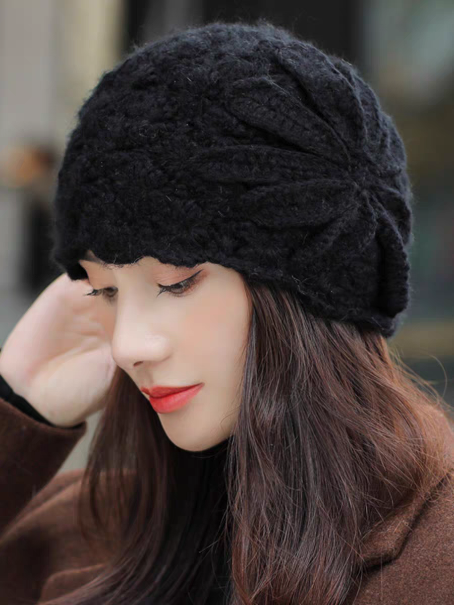 新款秋冬时尚女帽经典气质女人味十足复古优雅手工大花朵包头帽日