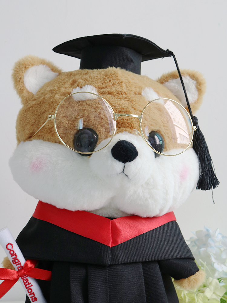 柴犬毕业公仔学士服硕士服博士帽眼镜狗狗玩偶娃娃大学毕业熊定制
