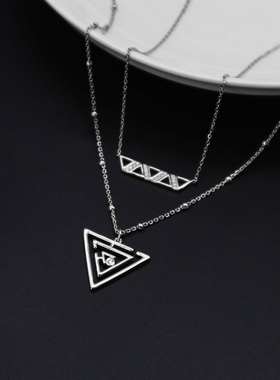 MSOU原创迷宫系列项链925纯银欧美风几何三角叠戴气质小众设计女