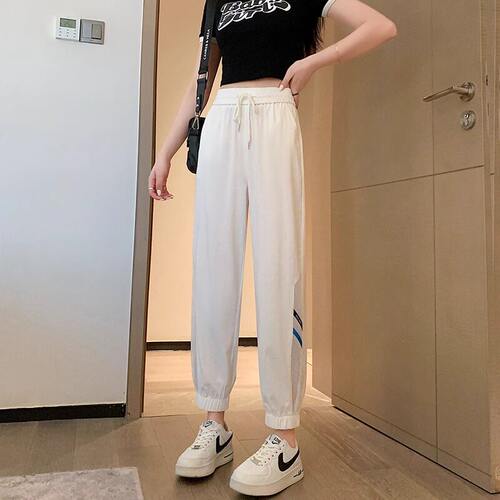 冰丝裤子女夏季薄款小个子黑色运动裤雪纺束脚速干九分防蚊凉凉裤 - 图0