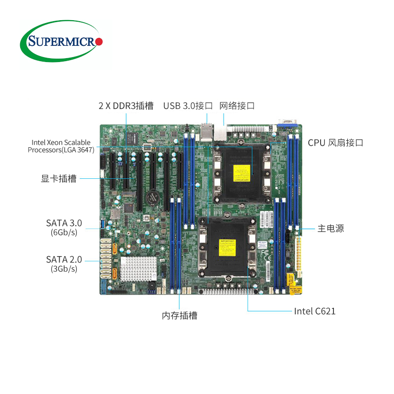 超微X11DPL-i 双路服务器主板 LGA3647 双千兆网口 M.2 ATX版型 - 图3