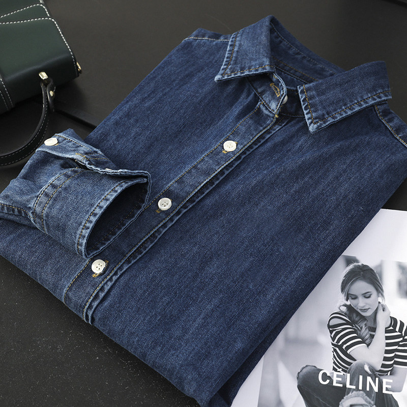 华子家 老钱风复古小马刺绣纯棉长袖牛仔衬衫女秋季休闲外套44148