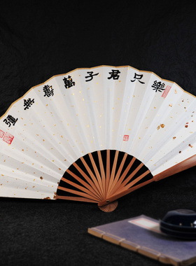 手绘祝寿红木折扇可定制