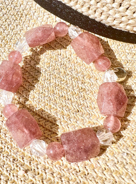 原矿草莓晶大块随行款手链