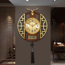 New Chinese brass deer head Wanyear calendar hanging wall Watch China Wind light extravagant creative clock Living room decoration hanging bell