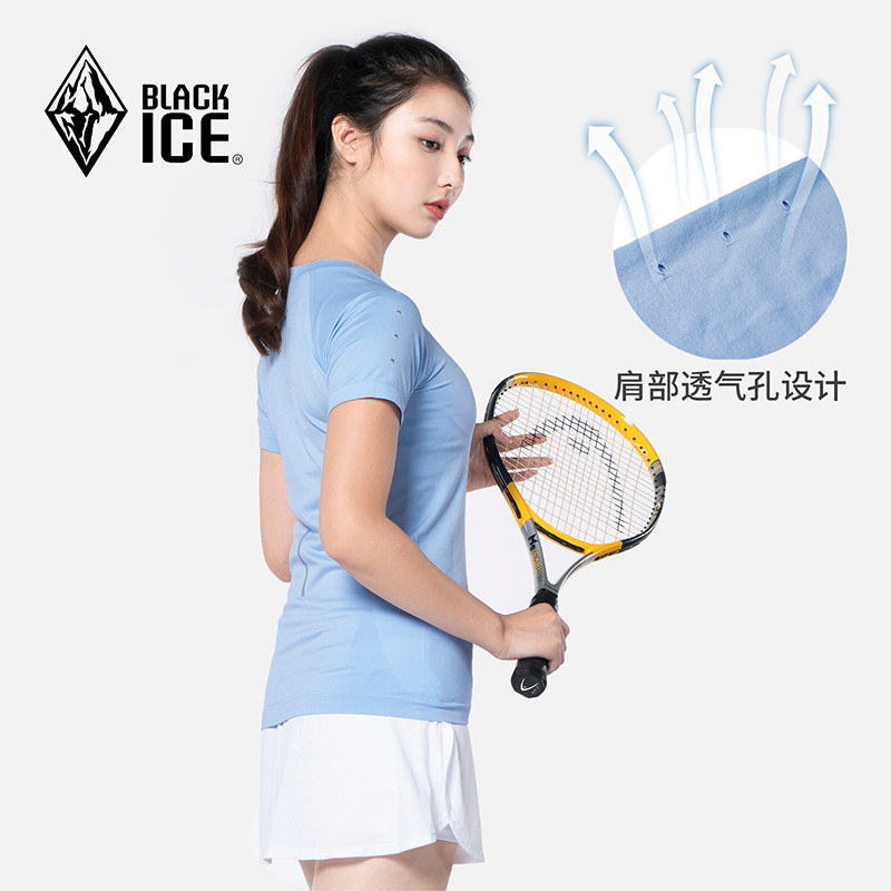 黑冰运动T恤女春夏季薄款透气跑步短袖百搭修身抗菌亲肤圆领3351 - 图1