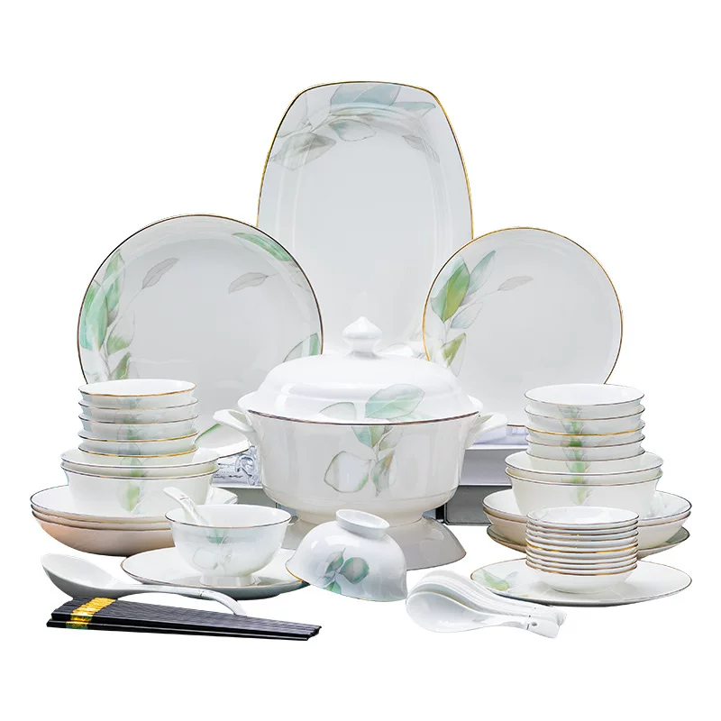Набор посуды Jingdezhen из керамики при высокой температуре 2025 года, набор посуды для дома в стиле легкой роскоши, перенос подарков, фарфор, керамика, тарелки, палочки