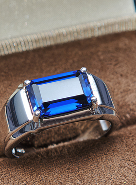 蓝宝石戒指男指环925纯银