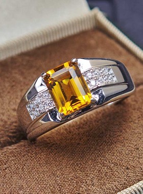 925纯银镀金天然黄水晶戒指