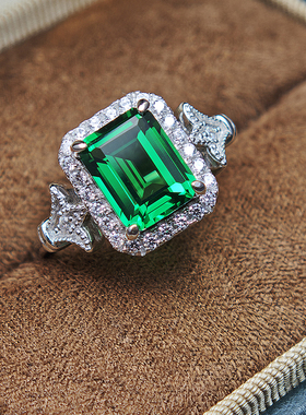 925纯银戒指女祖母绿切工绿尖晶