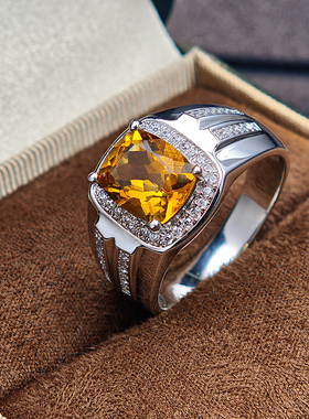 天然巴西黄晶男士戒指