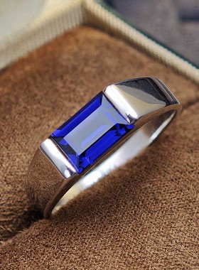 精工简约蓝宝石戒指925纯银