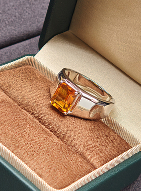 天然黄水晶宝石戒指925纯银镶嵌