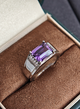 925纯银镀金天然紫水晶戒指