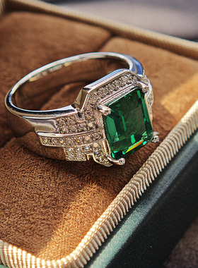 小众纯银个性绿宝石男戒指