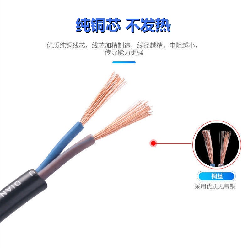 电源线纯铜国标插头线2X0.3/0.5/0.75/1/1.5平方二脚二芯插头带线,淘宝优惠券,粉丝福利购,淘宝优惠卷