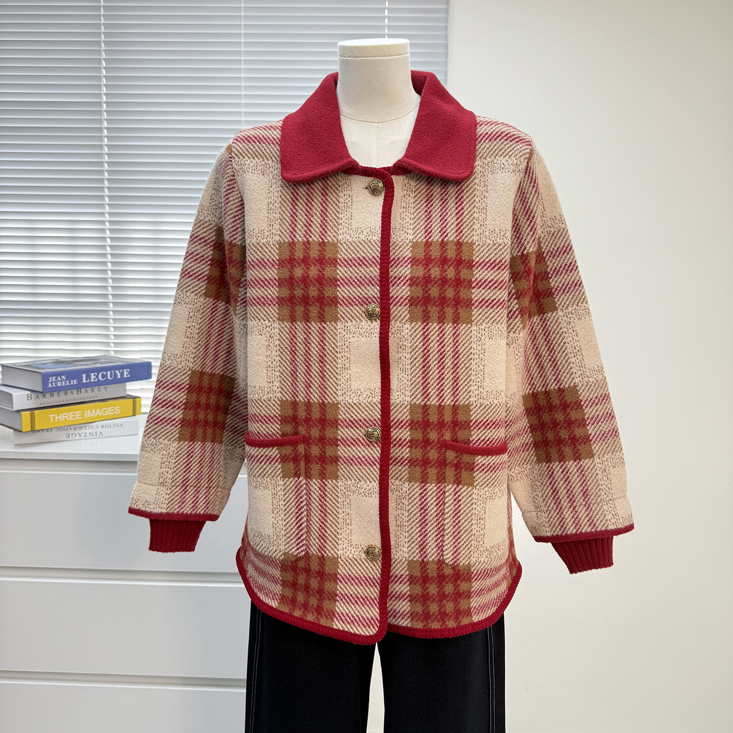 妈妈装秋冬季格子外套衣女中老年时尚女装针织毛衣宽松大码上衣服 - 图0