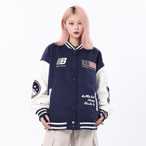 American Boomer Flag Letters Embroidered Baseball Suit Woman Autumn Winter Retro PU Leather Sleeve Cardiovert Jacket