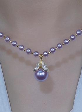 超仙设计感紫色珠珠锁骨链