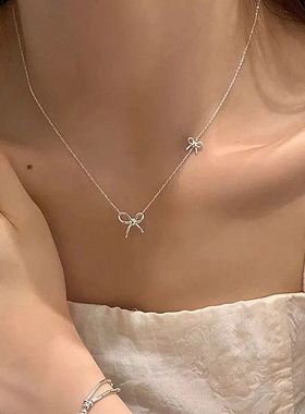 韩系细款银色蝴蝶结项链
